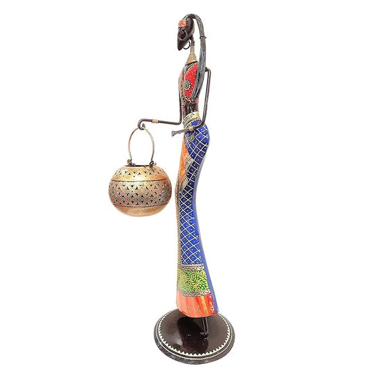 Decorative Lady Iron Human Figurine with Pot