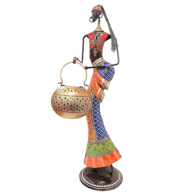 Decorative Lady Iron Human Figurine with Pot