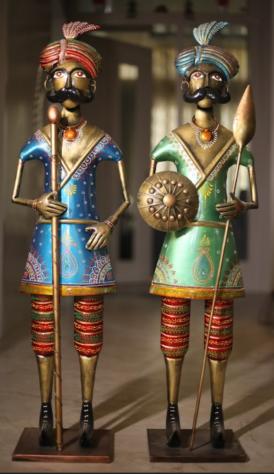 Handpainted Iron Rajasthani Decorative Showpiece (Two Piece)