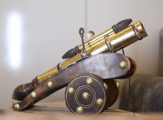 Wood Handicrafts Wooden and Brass Cannon Tope/